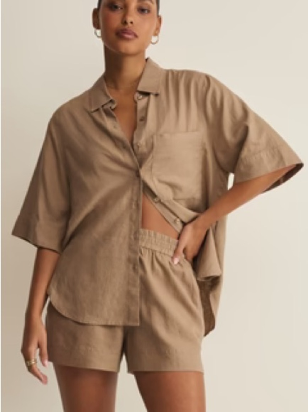 Relaxed Button-Front Blouse in Brown